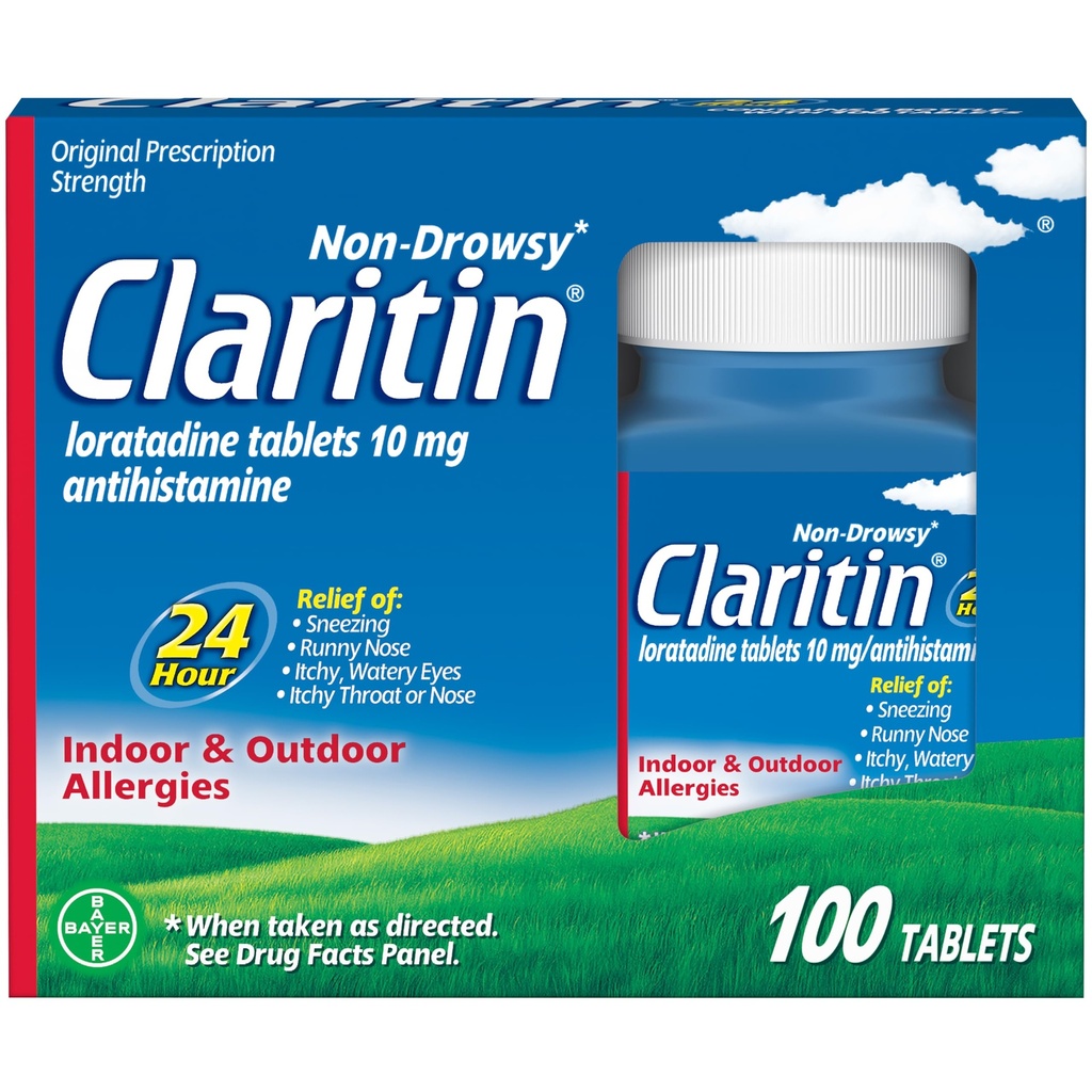 Claritin Allergi medisin for voksne, 24 timers ikke-Drowsy Loratadin 10 mg piller, antihistamin, 100 tabletter