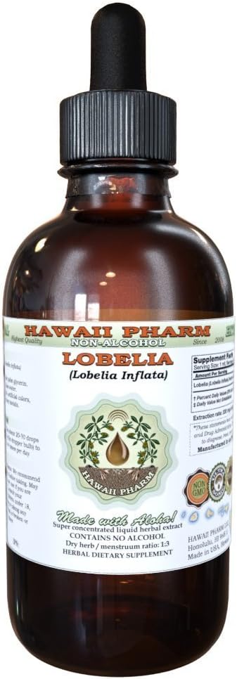 Lobelia alkohol-fri flytende ekstrakt, organisk Lobelia (Lobelia Inflata) tørket Herb Glycerite Hawaii Pharm Naturlig Herbal Supplement 4 oz
