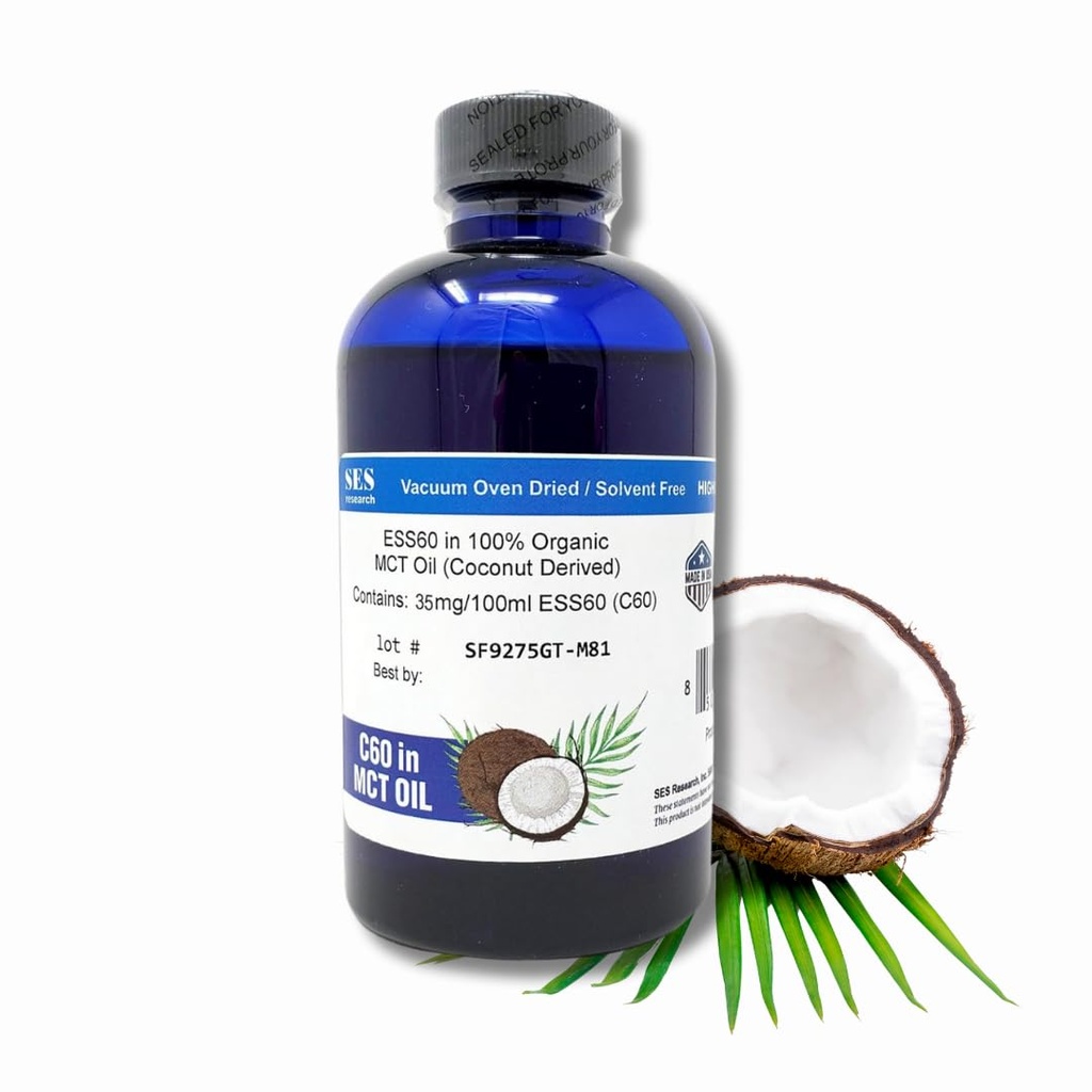 SES forskning C60 Organisk MCT olje kokosnøtt avledet - 99.99% Carbon60 - Antioksidant Nootropic Supplement - For lang levetid - søvn - Energi og immunitet 4Oz