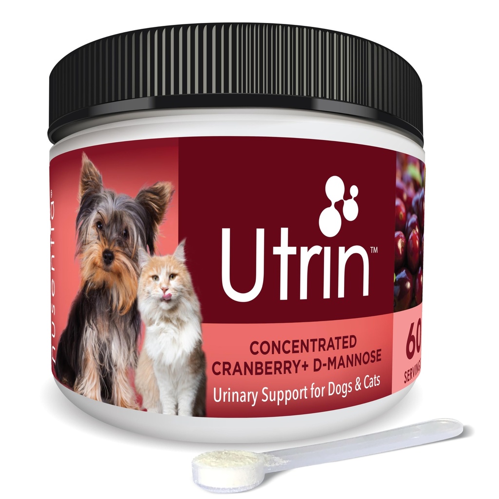 NUSENTIA Utrin - Urin støtte for katter og hunder - Dual-Action Cranberry & D-Mannose - for naturlig bladder helse, inkontinens, og gjentakende UTI, 60 serveringer