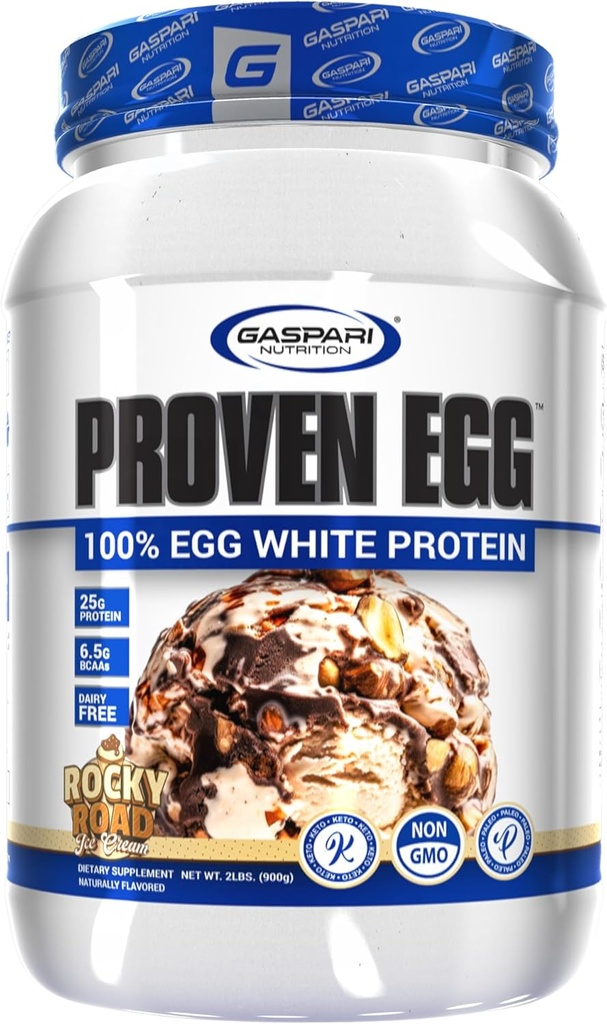 Gaspari Ernæring Proven Egg, 100% Egg Hvitt Protein, 25g Protein, Keto Vennlig, Dairy og Laktose Gratis, Soya Gratis (2 lbs, Rocky Road)