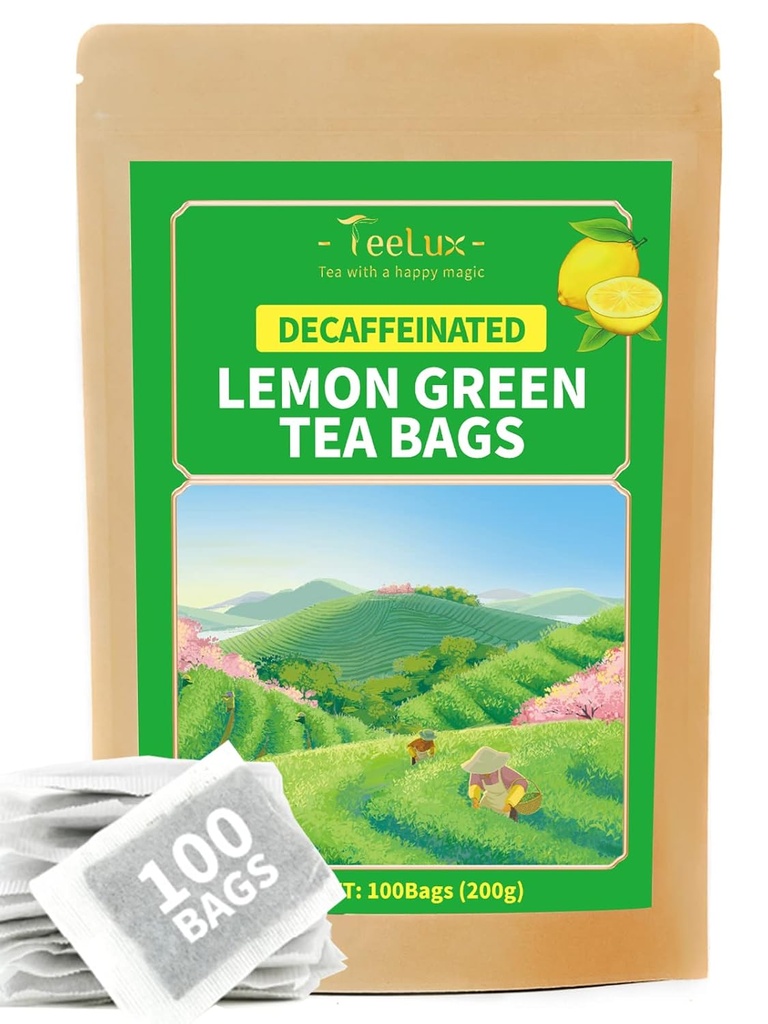 TeeLux Decaf sitron grønn te, glatt dekaffeinert grønn te med forfriskende sitron Aroma & Flavor, 100 greve