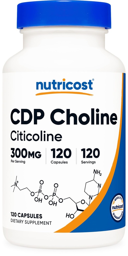 Nutricost CDP Choline (Citicoline) 300mg, 120 Vegetariske kapsler - Ikke-GMO, Vegetarvennlig, Glutenfri