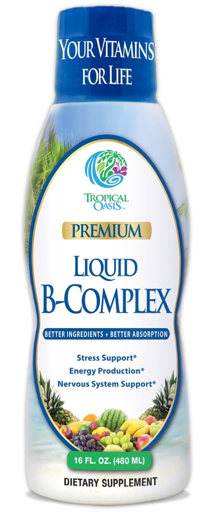 Premium flytende B-kompleks vitamin- rask absorberende flytende B-kompleks Supplement v/ alle 8 B-vitaminer, PLUS energiserende urteblanding w/ Ginseng, Ginkgo og Eleuthero Root - Vegan, NON-GMO - 16oz, 32 Serv