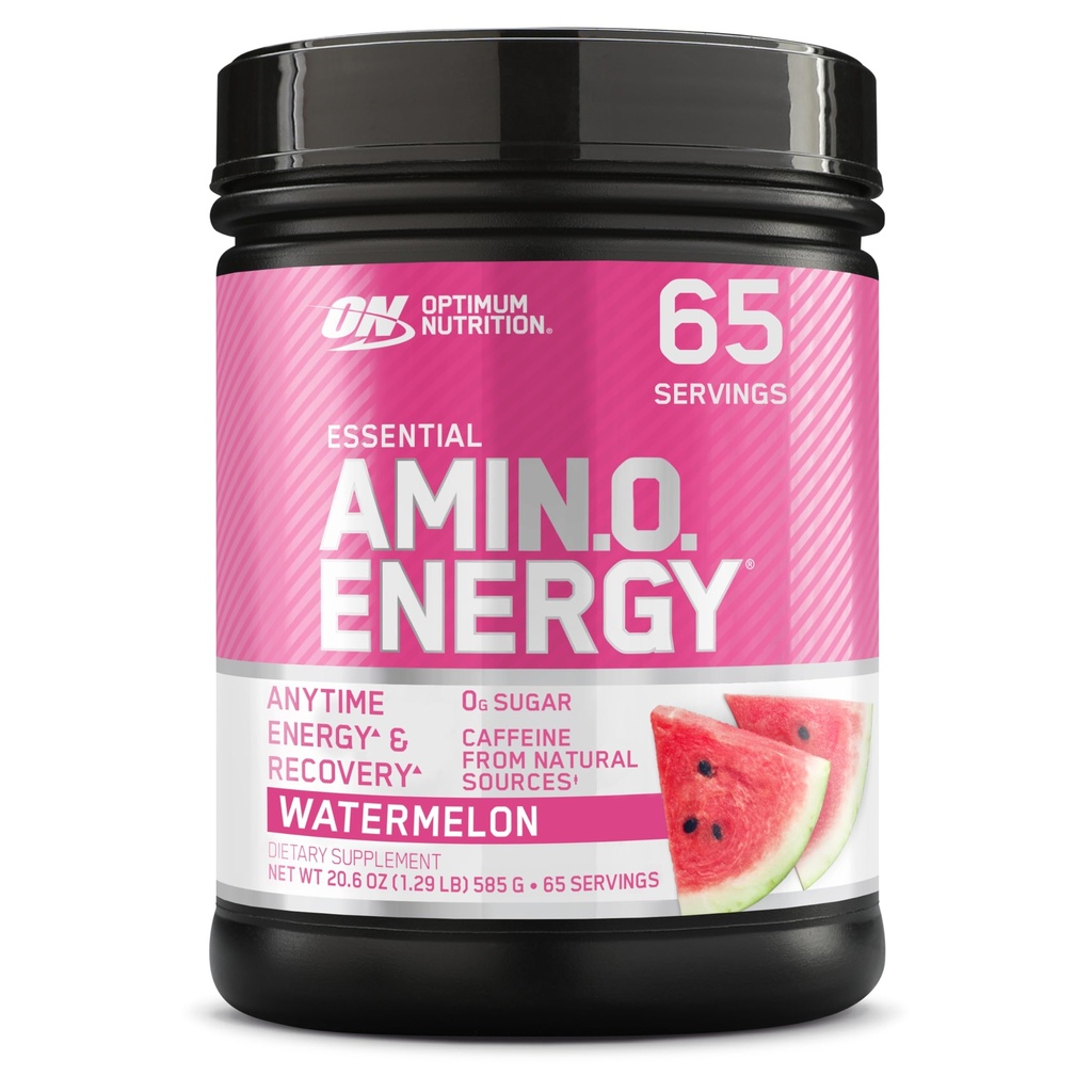 Optimum Nutrition Amino Energi - Før trening med grønn te, BCAA, Aminosyrer, Ketovennlig, Grønn Kaffeekstrakt, Energipulver - Vannmelon, 65 Servering (Packing May Vary)