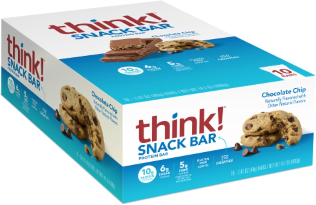 Tenk! Protein Barer med Chicory Root for Fiber, Digestiv støtte, Glutenfri med Whey Protein Isolat, Snack Barer uten kunstige søtningsstoffer, 1,4 Oz (10 greve)