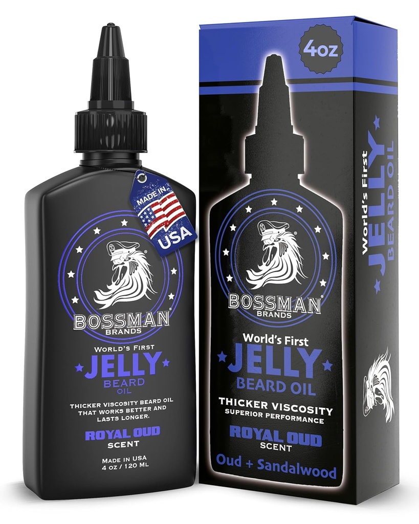 Bossman Jelly Beard Olje til menn (4 oz, Royal Oud Scent) – Softens, motiverer og betingelser med naturlige ingredienser