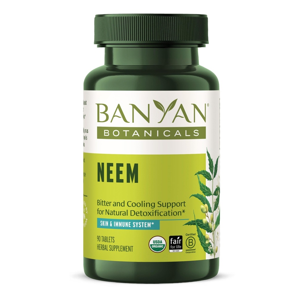 Banyan Botanicals Neem Tabletter – Økologisk Neem Leaf (Azadirachta Indica) – Støtter naturlig avgiftsgivning, sunn hud og immunhelse* – 90 tabletter – ikke-GMO Sustainablely Sourced Vegan