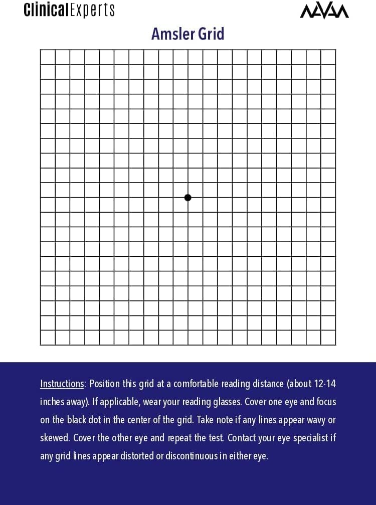 Amsler Eye Grid med magnetisk rygg - Daglig visjon Screening Tool for Macular Degenerasjon & Glaucoma pasienter av kliniske eksperter (2 Pack)