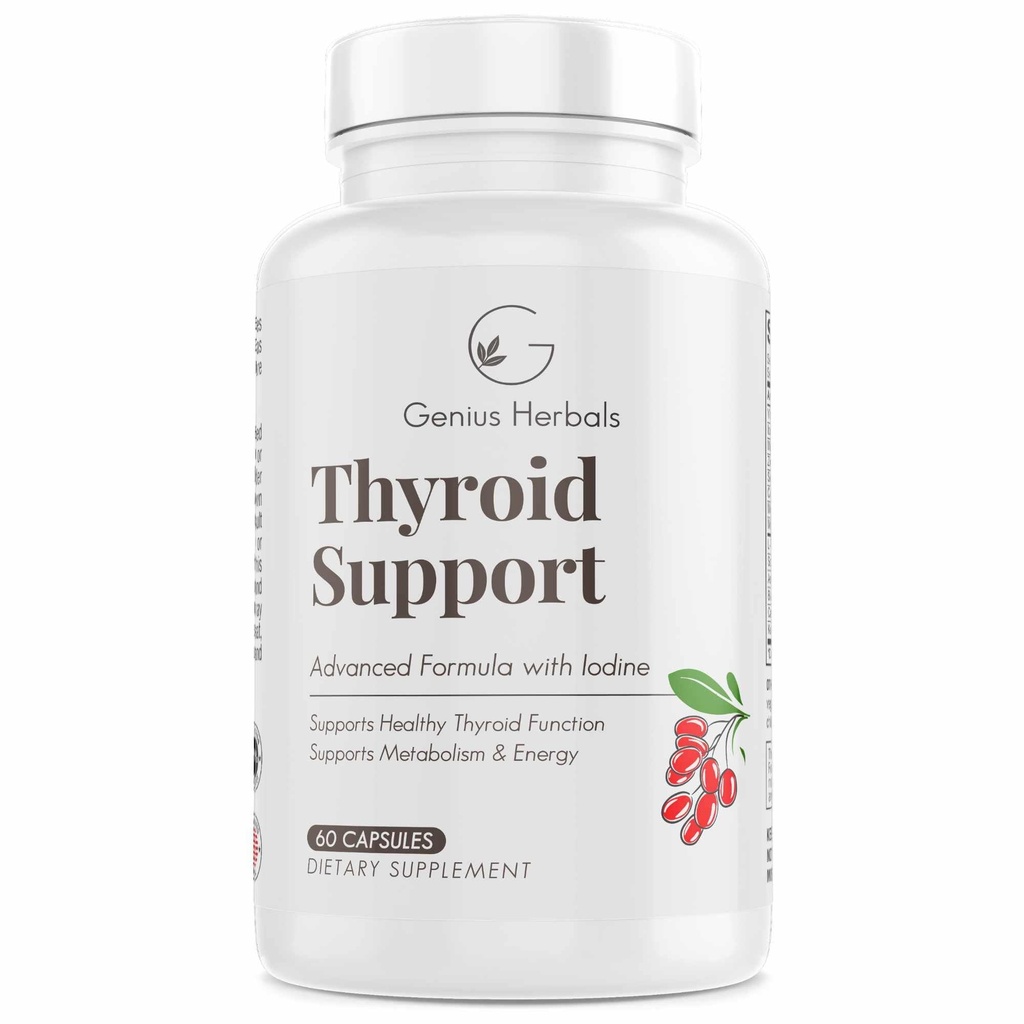 Thyroid støtte - Avansert formel med jodin, støtter metabolisme og energi, støtter sunn Thyroid. Ikke-GMO Thyroid Supplement - 60 kapsler