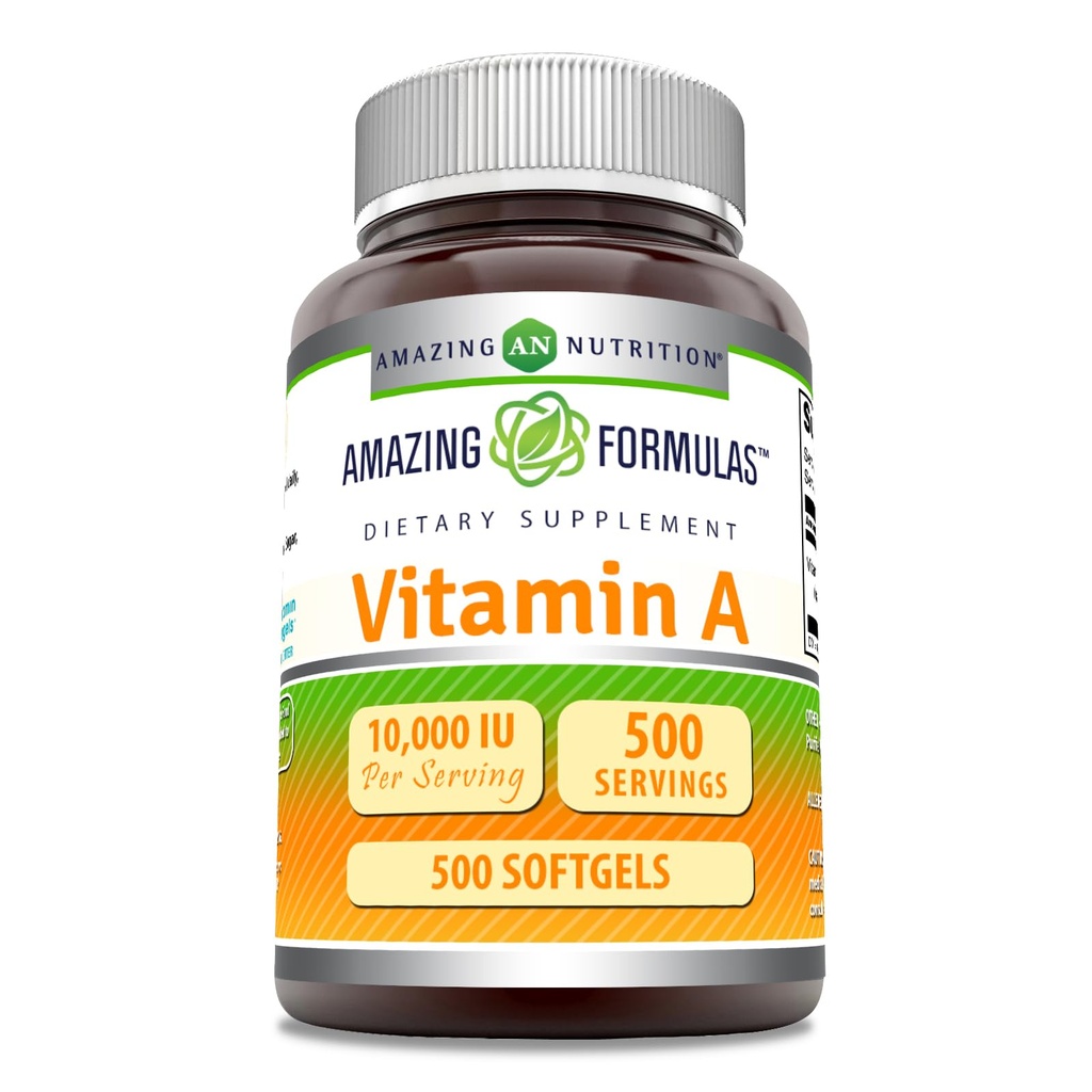 Amazing Formulas Vitamin A 10000 IU Supplement | som Retinyl Palmitat | 3000 Mcg | Softgels | Ikke-GMO | Glutenfri | Laget i USA (1 Pack, 500 Count)