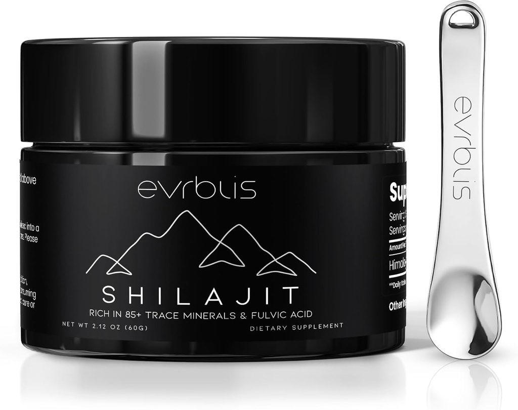Pure Himalayan Organic Shilajit Resin, Max potens Gold Grade Shilajit Supplement for menn og kvinner Naturlig energi Økt og immun støtte med 85 + Trace Minerals & Fulvic Acid (60 Grams, 120 Servering).
