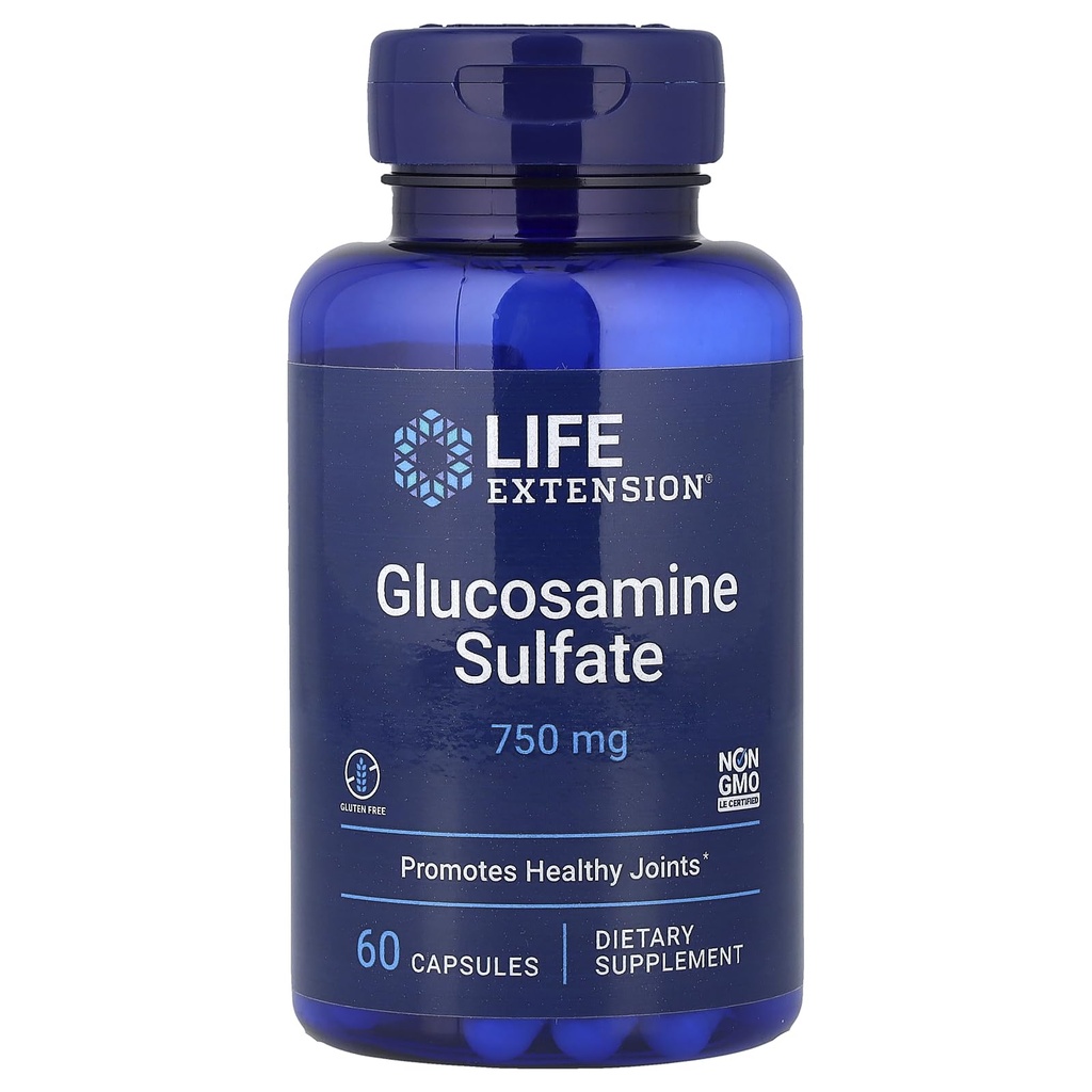 Livsforlengelse Glukosaminsulfat, 750 mg, støtter knekomfort og felles helse, glutenfri, ikke-GMO, 60 kapsler