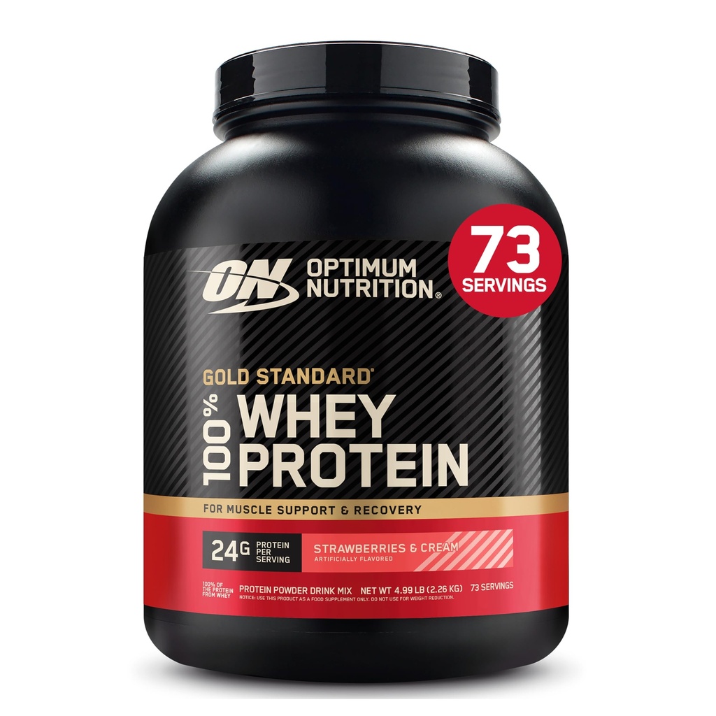 Optimum Nutrition Gold Standard 100% Whey Protein Powder, Jordbær & Krem, 5 pund (Packing May Vary)