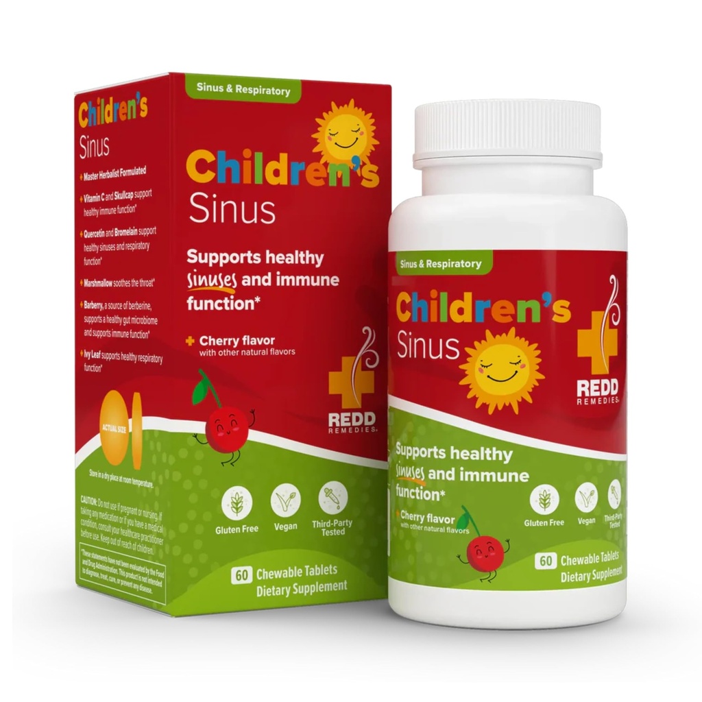 Redd Remedies, Barns Sinus støtte, immun- og pustehelse formel, Cherry Flavor, 60 Chewable tabletter
