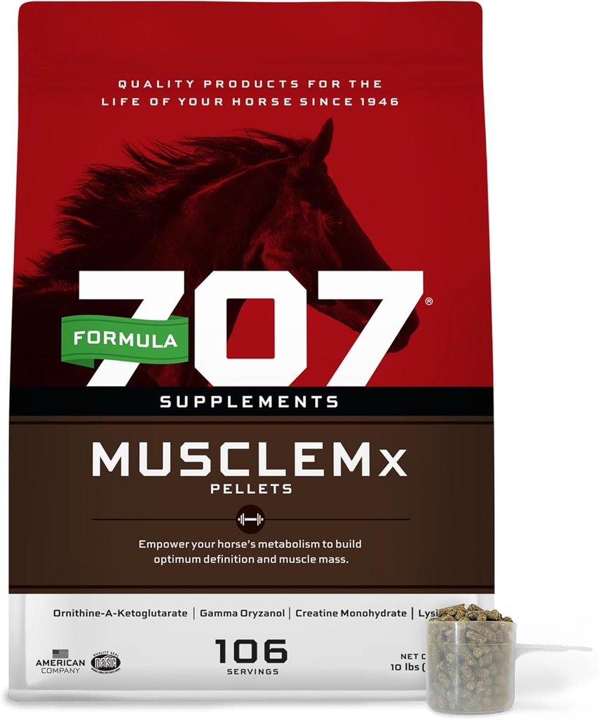 Formel 707 MuscleMx Equine Supplement, 10 lb Bag - Betingelse støtte og muskelbygger for hester med lysin, Gamma Oryzanol, Kreatin & OKG