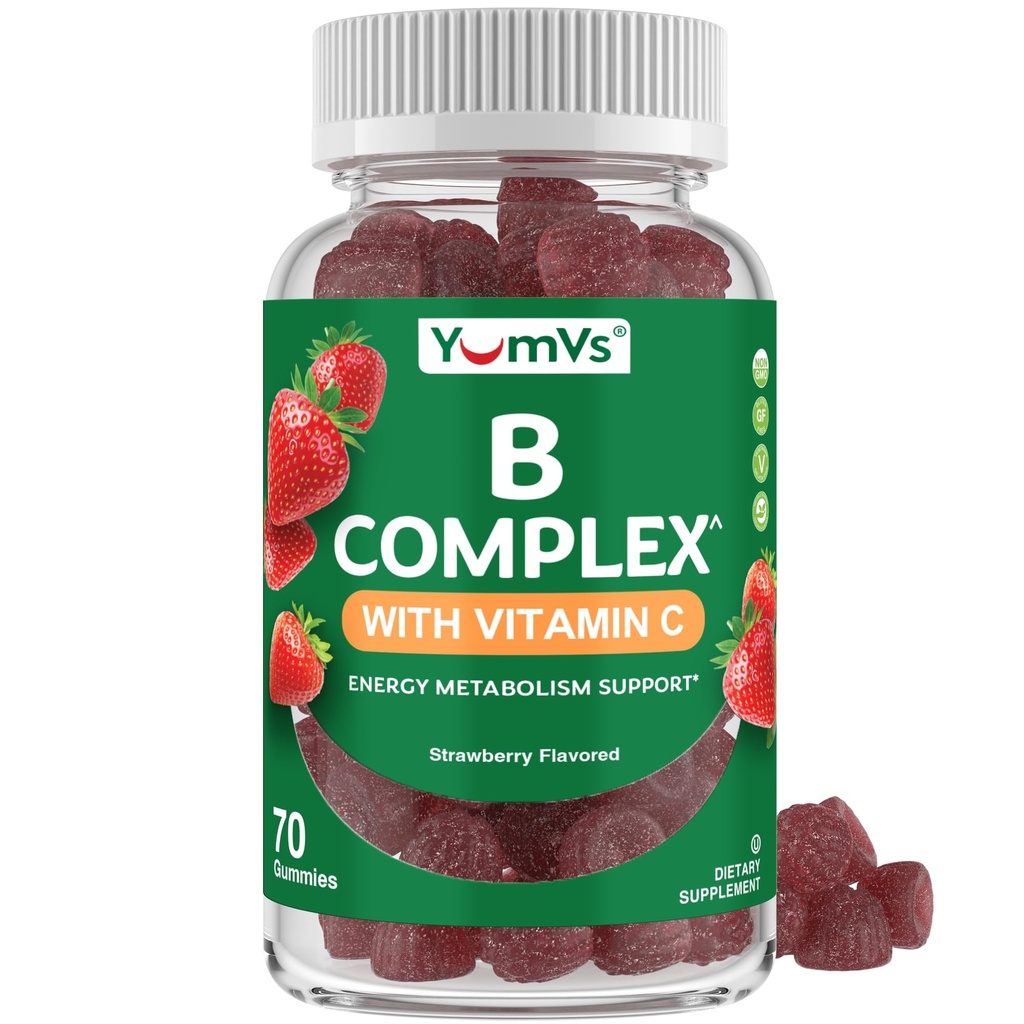 B komplekse gummier med vitamin C – Flott Tasting 1 i døgnet Energi og nervesystem støtte for voksne – Vegansk, Kosher, ikke-GMO vitamin B komplekse gummier med B12, B6, Niacin & folsyre – 70 greve