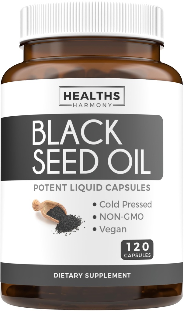 Svart Seed Olje - 120 Softgel Kapsler Hud Helse (Non-GMO & Vegan) Kaldpresset Nigella Sativa Produserende ren svart kuminfrøolje med vitamin E - 500mg Hver, 1000mg per 2 Kapsel servering