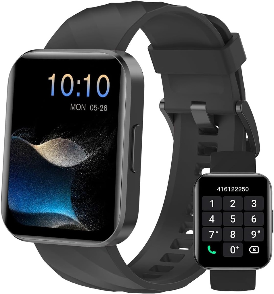 Smart Klokker (Answer/Make Calls), 1.85" Smart Klokker for menn Digital Klokker Fitness Tracker med 100 + Sportsmoduser Hjertefrekvens Monitor for iOS Android-telefoner Vanntett Svart