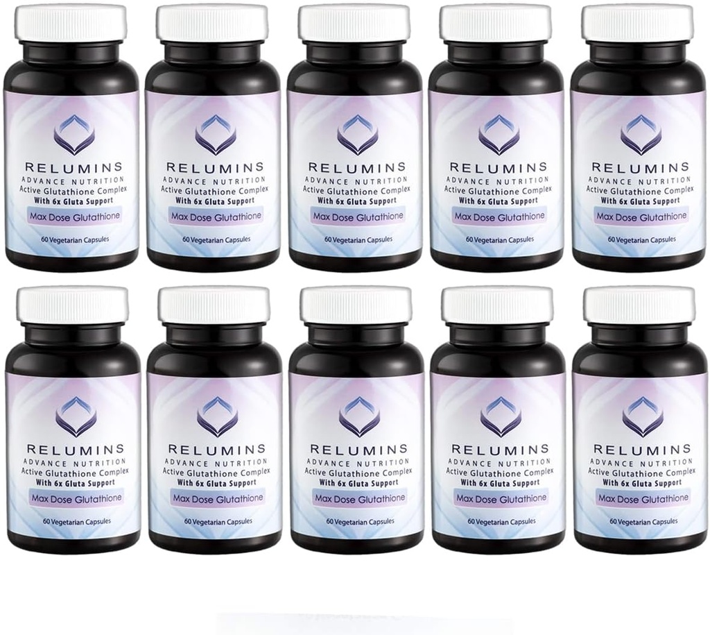 Aluminium Advance White Active Glutathione Complex - Maks dose 900mg Glutathione med 6x Boosters, ALA & NAC - Anti-Aging Skin Brightening Supplement - 60 Caps x 10 flasker