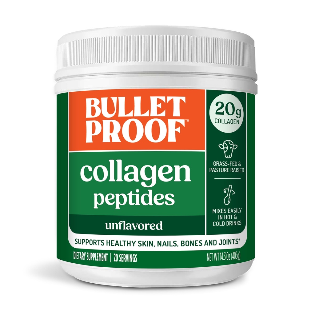 Bulletproof Uflavored Collage Peptider pulver med MCT olje, 14,3 Ounces, Grass-Fed Collage Protein for hud, bein og felles støtte, pastur hevet, Ingen tilsatt hormoner