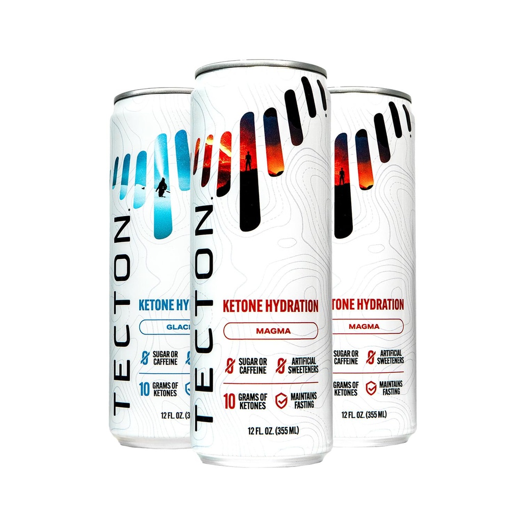 Tecton Ketone Ester- 10g BHB Ketone Ester/Serving, Patentert Natur Identiske Ketoner - Sukker-fri, Variety Pack (2 Glacier, 2 Magma), Stimulant-fri