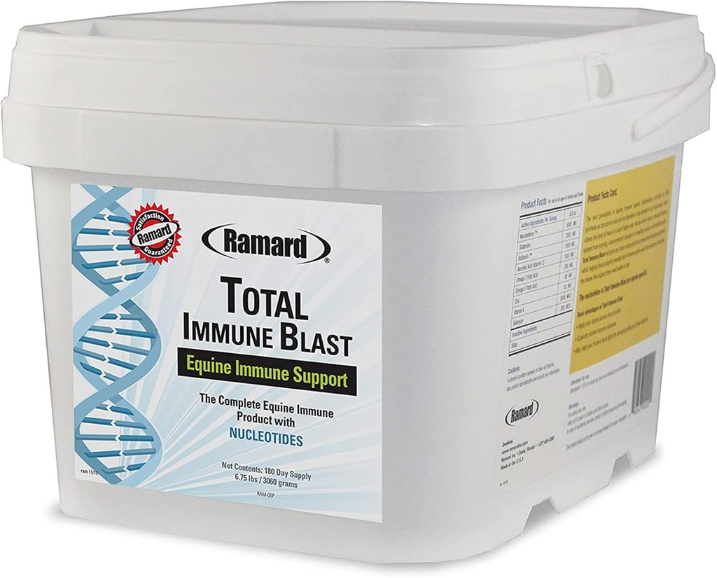Ramard Total Immune Blast - Equine Immune Support, Horse Vitamin & pulver Supplement v/Zinc, Selenium, Omega 3, Omega 6 & Vitaminer m/Nukleotider, Equine Powder & Supplements 6,75 lbs. 180 dager Supply