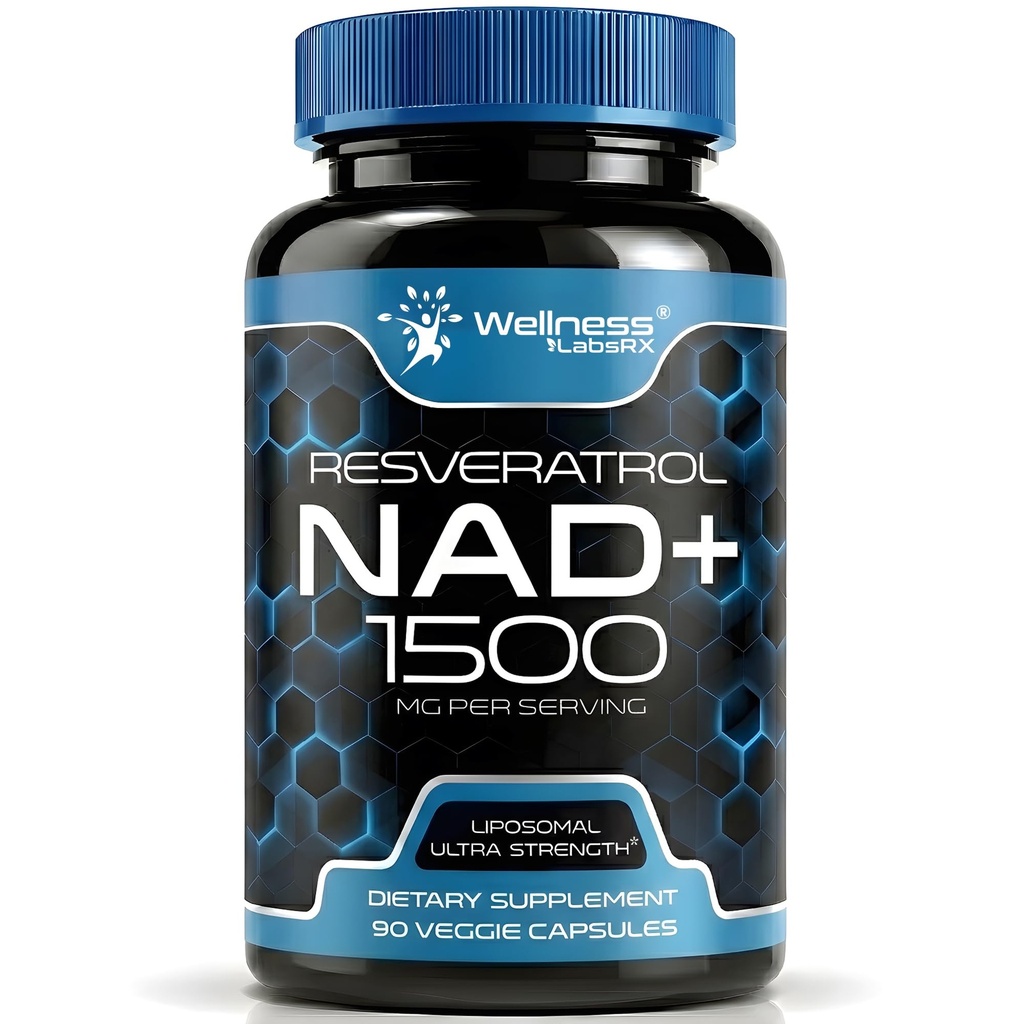 WELLNESS LABSRX NAD Supplement, 1500mg - USA laget Liposomal NAD+ Supplement med Resveratrol, NAD Plus Boosting - Støtte Cellular helse, utholdenhet og sunn aldring - Ultra styrke kapsler