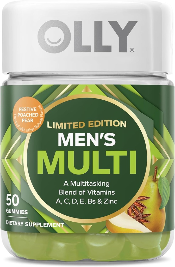 OLLY menns multi, vitaminer A, C, D, E, B, sink, Limited Edition, Festive Poached Cider - 50ct
