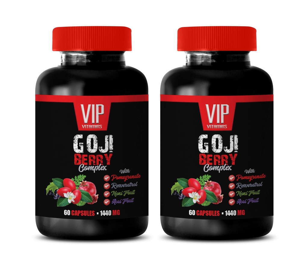 antioksidant supplement - GOJI BERRY COPLEX - Med POMEGRANATE, RESVERATROL, NONI, ACAI - Pomegranate vitamin e for huden - antioksidant kosttilskudd - antioksidanter vitaminer - 2 Bot 120 Caps