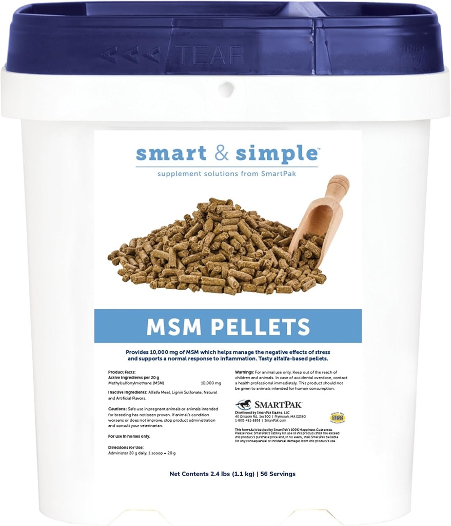 Smarte og enkle MSM Pellets | Hjelper Administrere Effekter av stress | Hestetilskudd Aids i Cellular og Tsue Styrking | 56 Serveringer | 2,4 lb Bucket