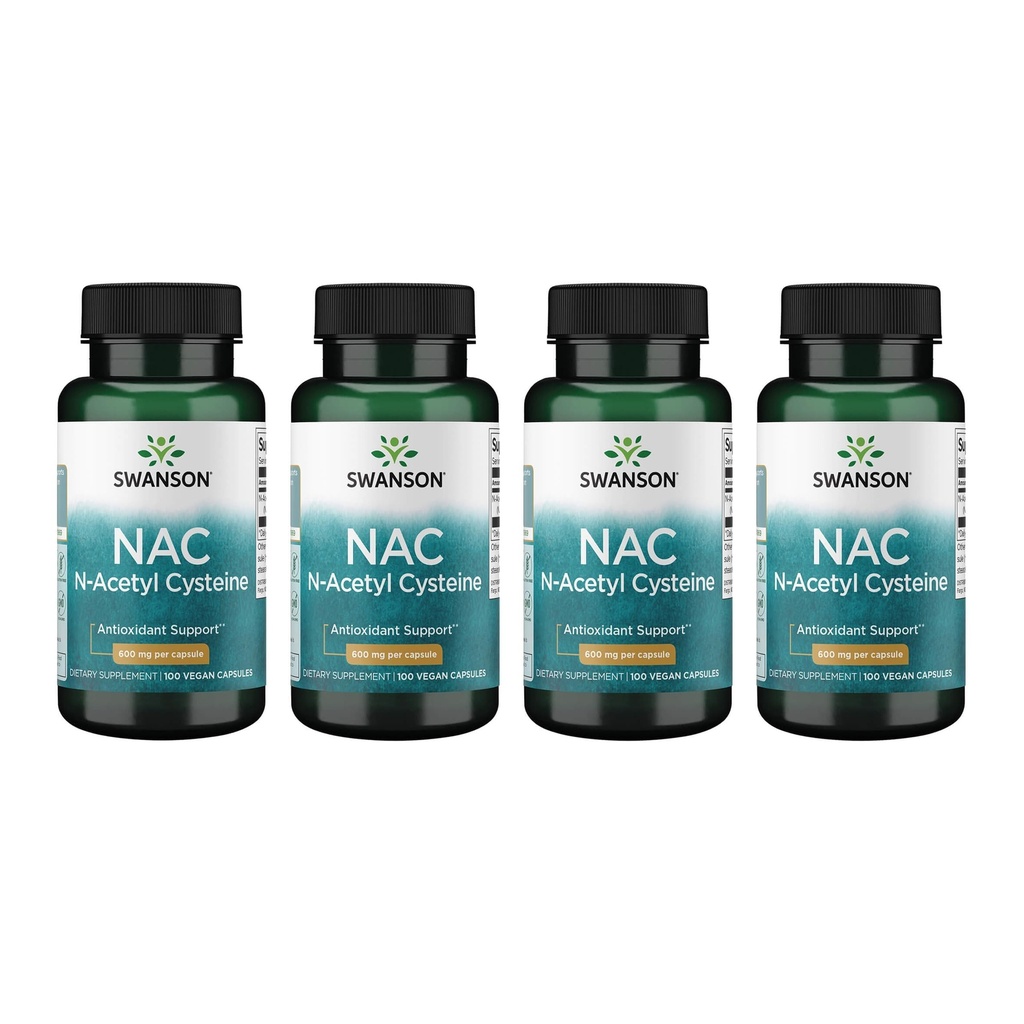 Swanson NAC - N-Acetyl Cysteine - Supplement 600 mg 100 kapsler (4 Pakke)