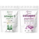 Mikro ingredienser Multi Collage Protein pulver 16oz & Vegansk Omega 3 Algae Olje Supplement Bundle 2 pakke | Grass-Fed Collage Peptider | Omega-3 Full Spectrum Alternativ til Fish Oil