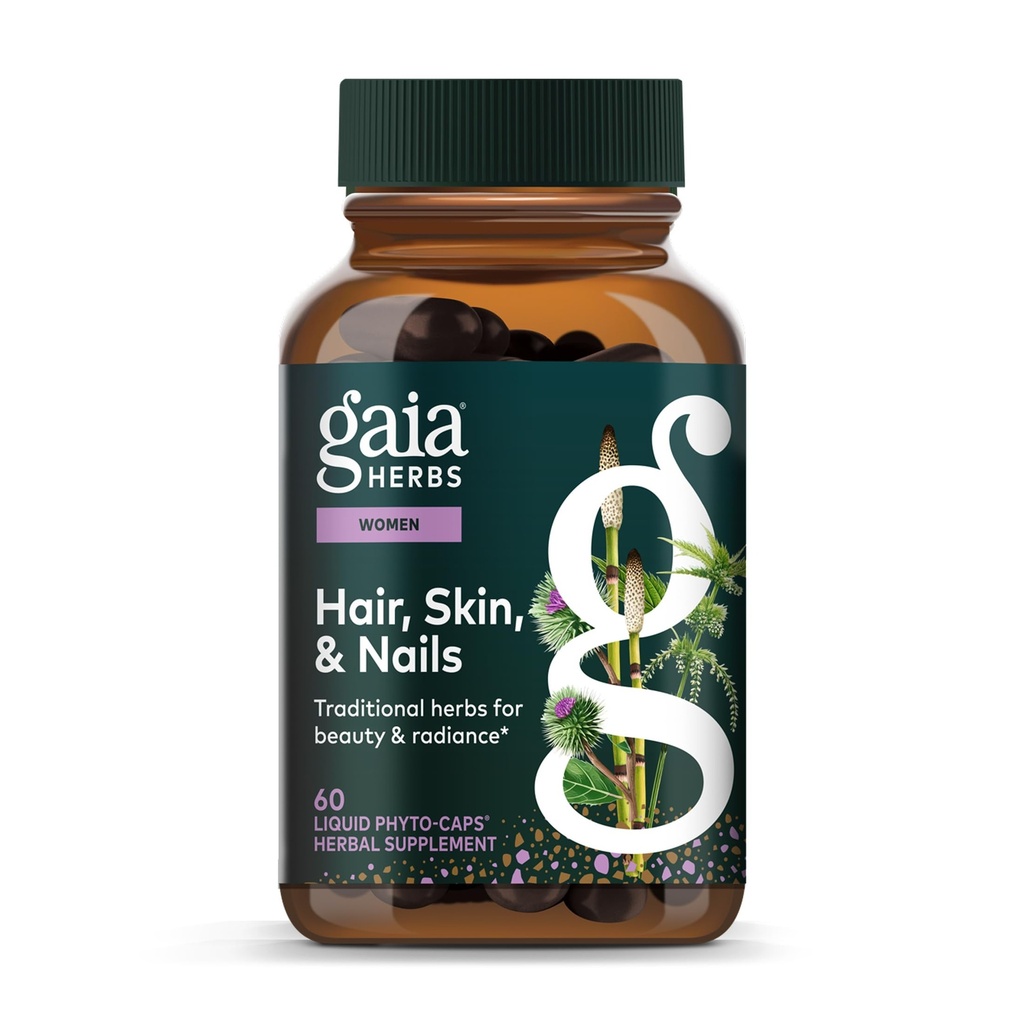 Gaia urter hår, hud og negler - Supplement for å støtte sunn hud, hår og negle Helse* - Astaxanthin, hestehale, Gotu Kola & Burdock - 60 Vegan flytende fyto-kapsler (30 Serveringer)