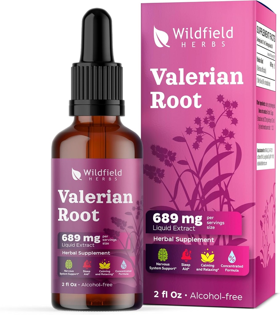 Valerian Root Extract drops 1000mg (Valeriana officinalis) Herbal kosttilskudd Absorbs bedre enn kapsler, 2 måneders forsyning, 84 serveringer, alkoholfri tinktur - 2 Oz, pakke med 1