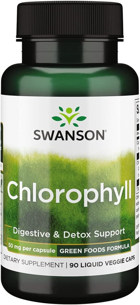 Swanson klorofyll - Grønn Mat Formula støtter kroppens naturlige rengjøring og deodoriserende prosess - fremmer gut helsestøtte - (90 flytende Veggie kapsler, 50 mg hver)
