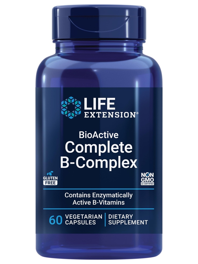 Life Extension BioActive Complete B-Complex, hjerte, hjerne og nerve støtte, sunn energi, metabolisme, komplett B kompleks, 60 vegetariske kapsler