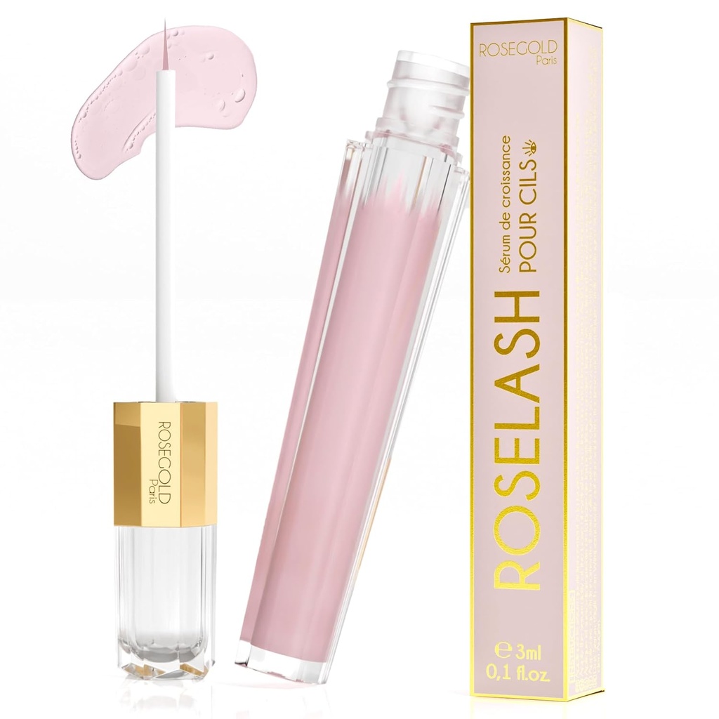 ROSEGOLD ROSELASH Growth Serum for Fuller, Longere, Thicker Lashes - 95% naturlig laget i Frankrike - Hormon-Free, Fragrance-Free - Vegan