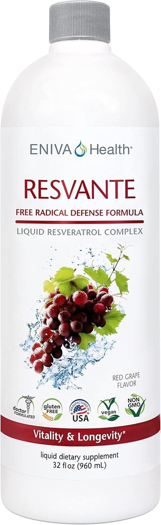 Eniva Resveratrol Supplement Anti-Aging Høyeste potens tilgjengelig Ren Eniva ResVante væske - 32 Ounce