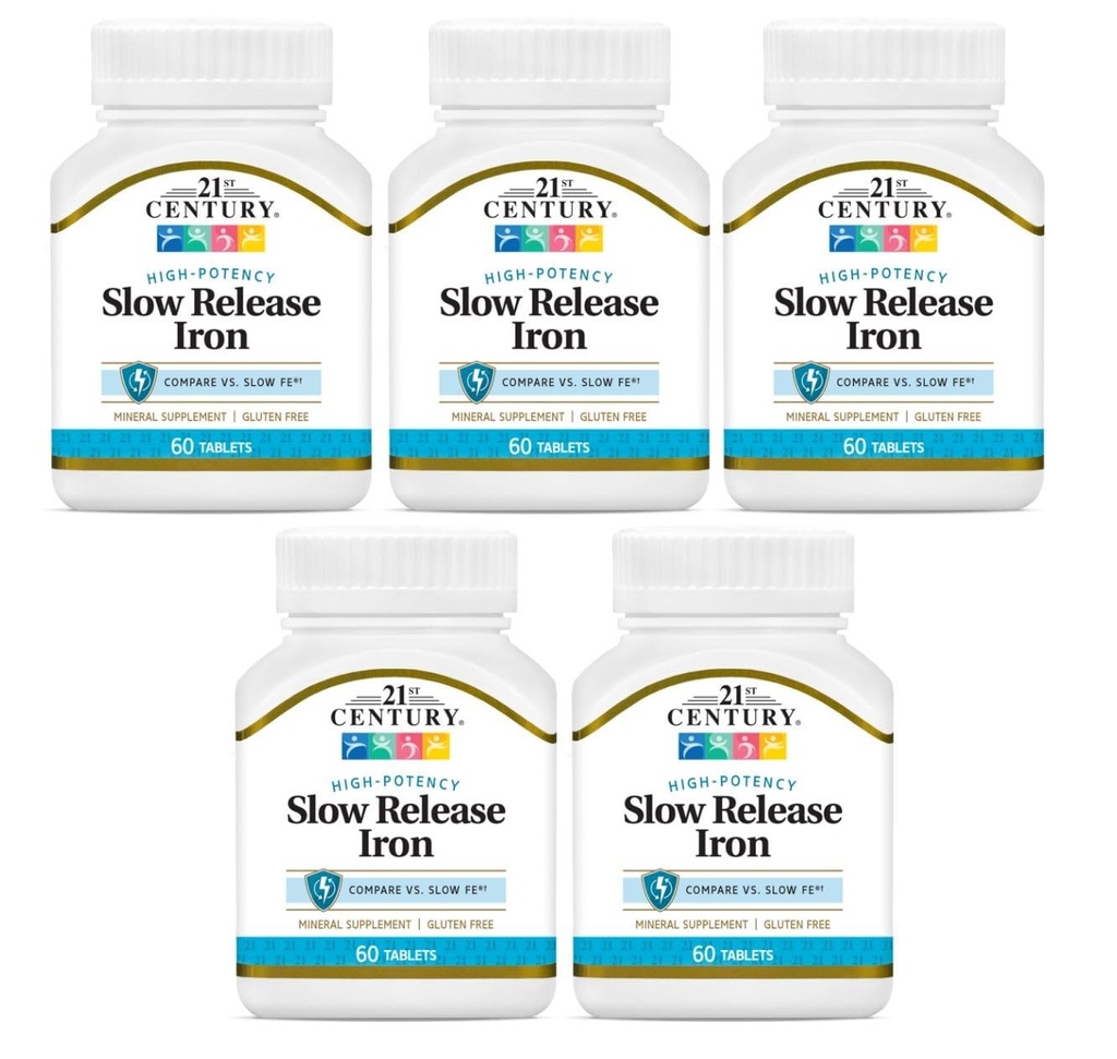 21st Century Slow Release Iron Tabletter - 60 ct, Pakke med 5 - Emballasje May Vary