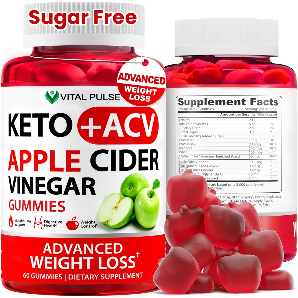 Keto ACV Gummies Avanserte vekttap - Sugar Free ACV Keto Gummies - Gummy Supplement for kvinner og menn - Detox - Apple Cider Vinegar - Apple Flavor