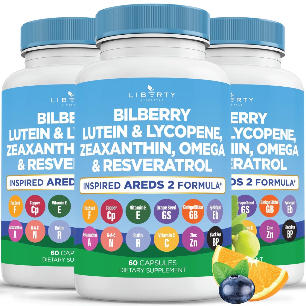 Eye Helse Vitaminer med Bilbær, Lutein & Zeaxanthin, Lycopen, Resveratrol, Grape Seed Extract Flaksfrø Astaxanthin-AREDS 2-180 kapsler