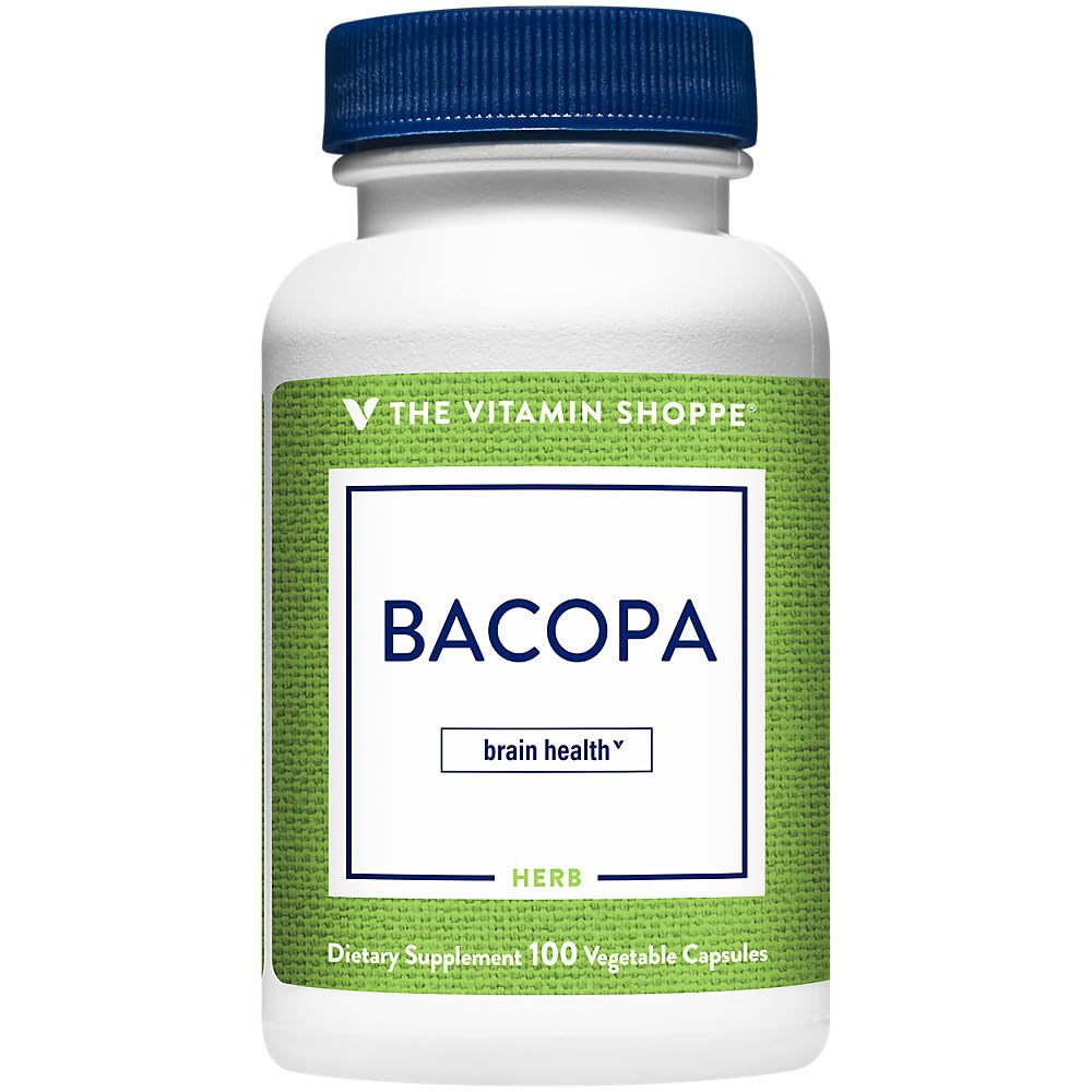 Vitamin Shope Bacopa 500MG (Bacopa Monnieri), klinisk studerte Ingrediens, Herbal Brain Support Supplement, En gang daglig (100 kapsler)