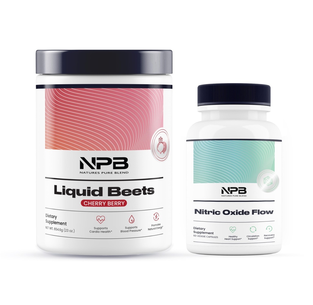 Naturens rene blanding Nitric Oxid Flow & Liquid Beets Bundle - Blood Pressure Support, Sirkulasjon Økning - Organic Beet Root Powder 8000 mg