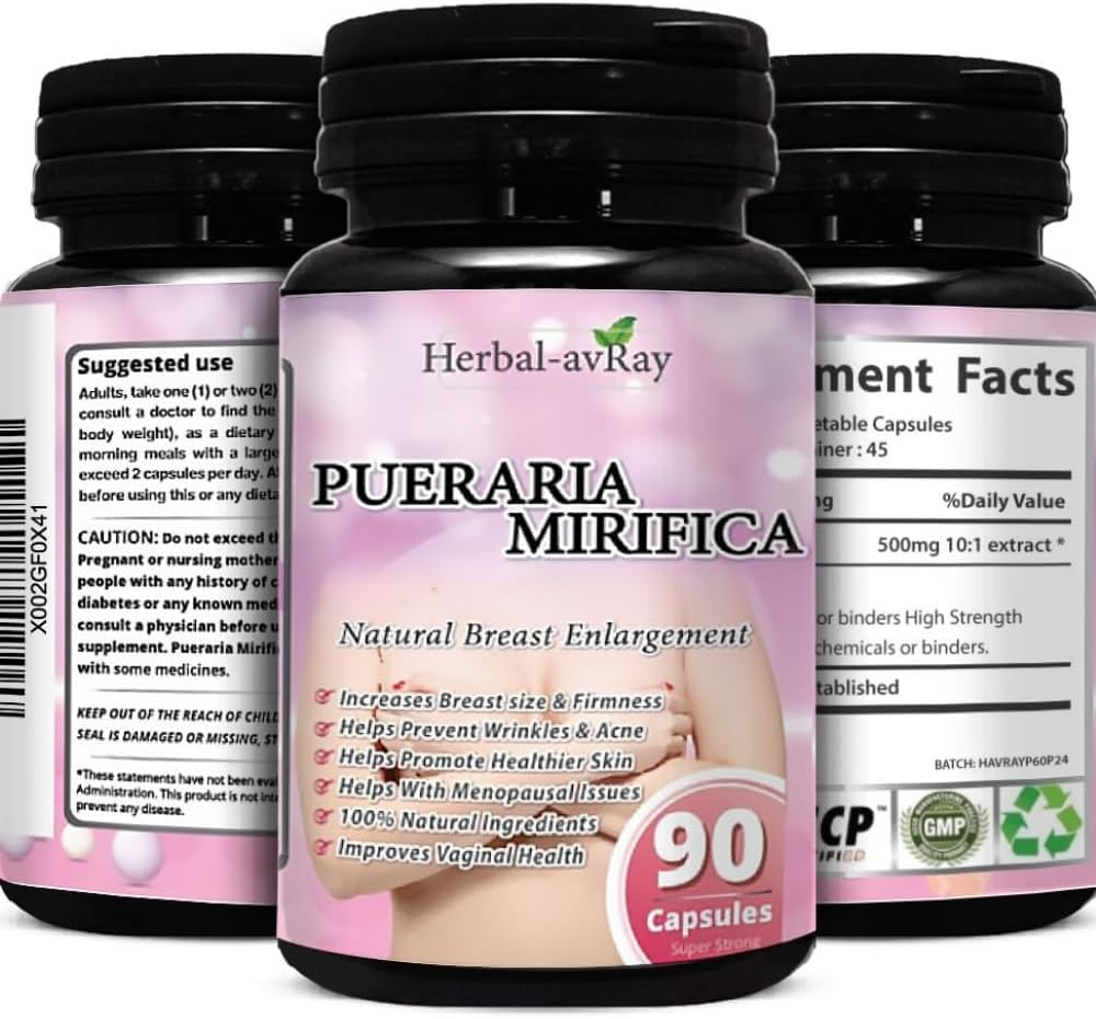 Pueraria Mirifica Kapsler - Naturlig brystforbedring piller for kvinner - Brystutvidelse piller - Brystvekst, Vaginal helse, Menopause Relief, Hud og hår helse - 90 Vegan Kapsler