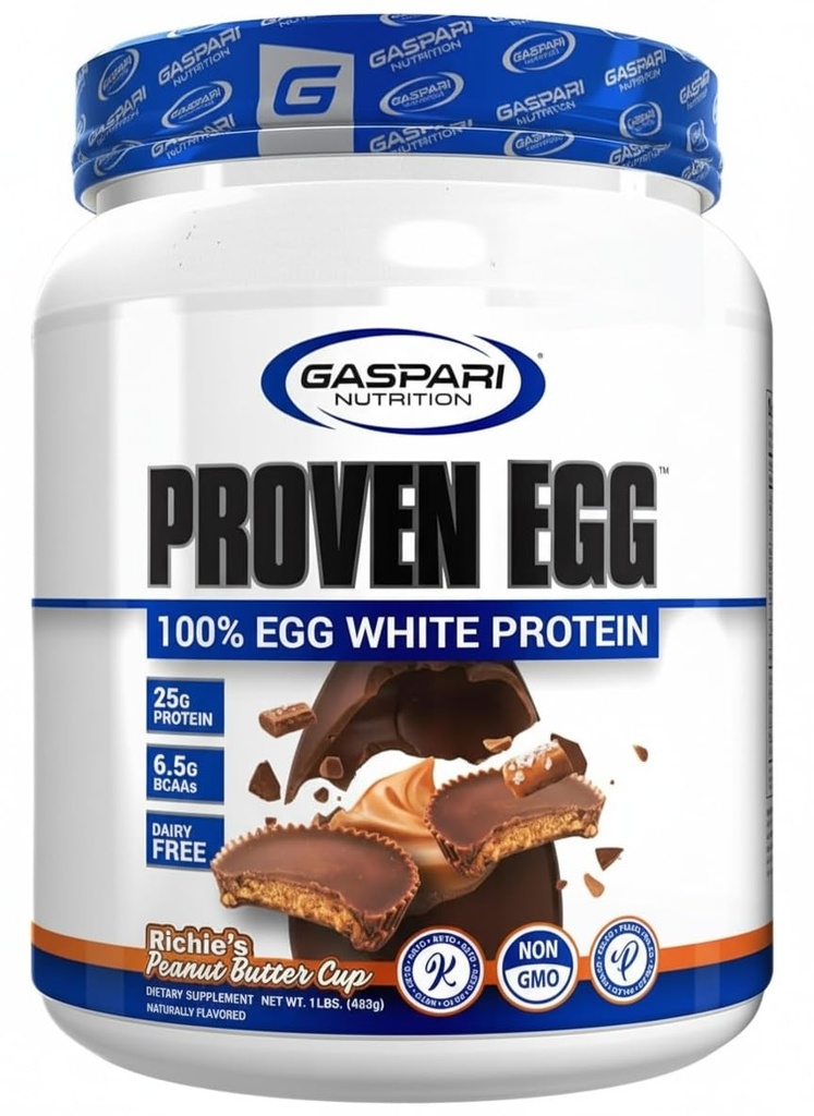 Gaspari Ernæring Proven Egg, 100% Egg Hvitt Protein, 25g Protein, Keto Vennlig, Dairy Free, Laktosefri, Soya Gratis (1lb, Peanut Butter)