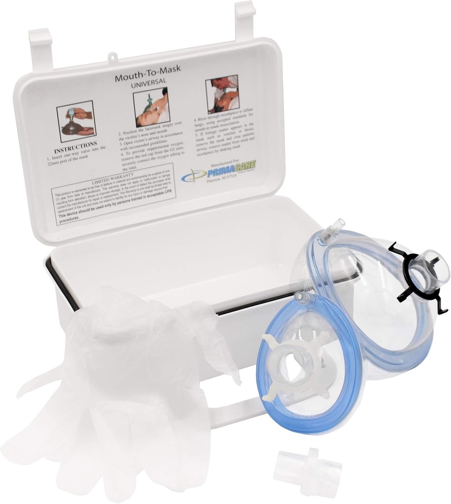 Primacare KC-1010 CPR Redningsmaske Resuscitasjon Kit for voksen og barn med en One-Way Valve Munn til Munn for supplementalt oksygen] Wall Mount / Carry Case Inkludert
