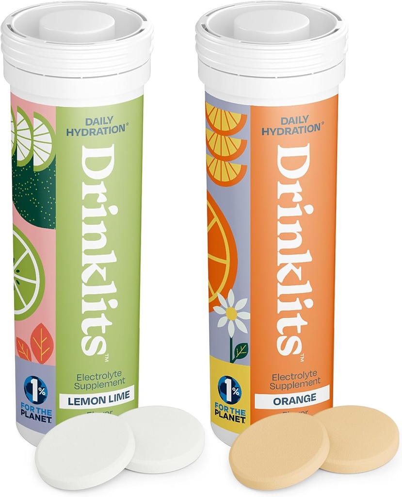 Drikkelys sitron-Lime & Orange Electrolyte Tabletter (2) Tube Bundle | Citrus Daily Hydration Combo Pack | Delicious Natural Flavors – 0g Sukker – Daglig bruk | 20 Serveringer - 10 tabletter Per Tube