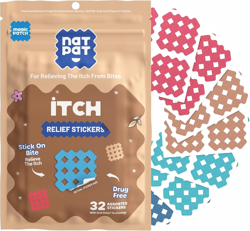 NATPAT Magic Patch Itch Relief klistremerker - Insect Bite Patch for Mosquitos, Ticks, Midge, Sandflies og Bed Bug Bites - Buzzpatch - 32 Count