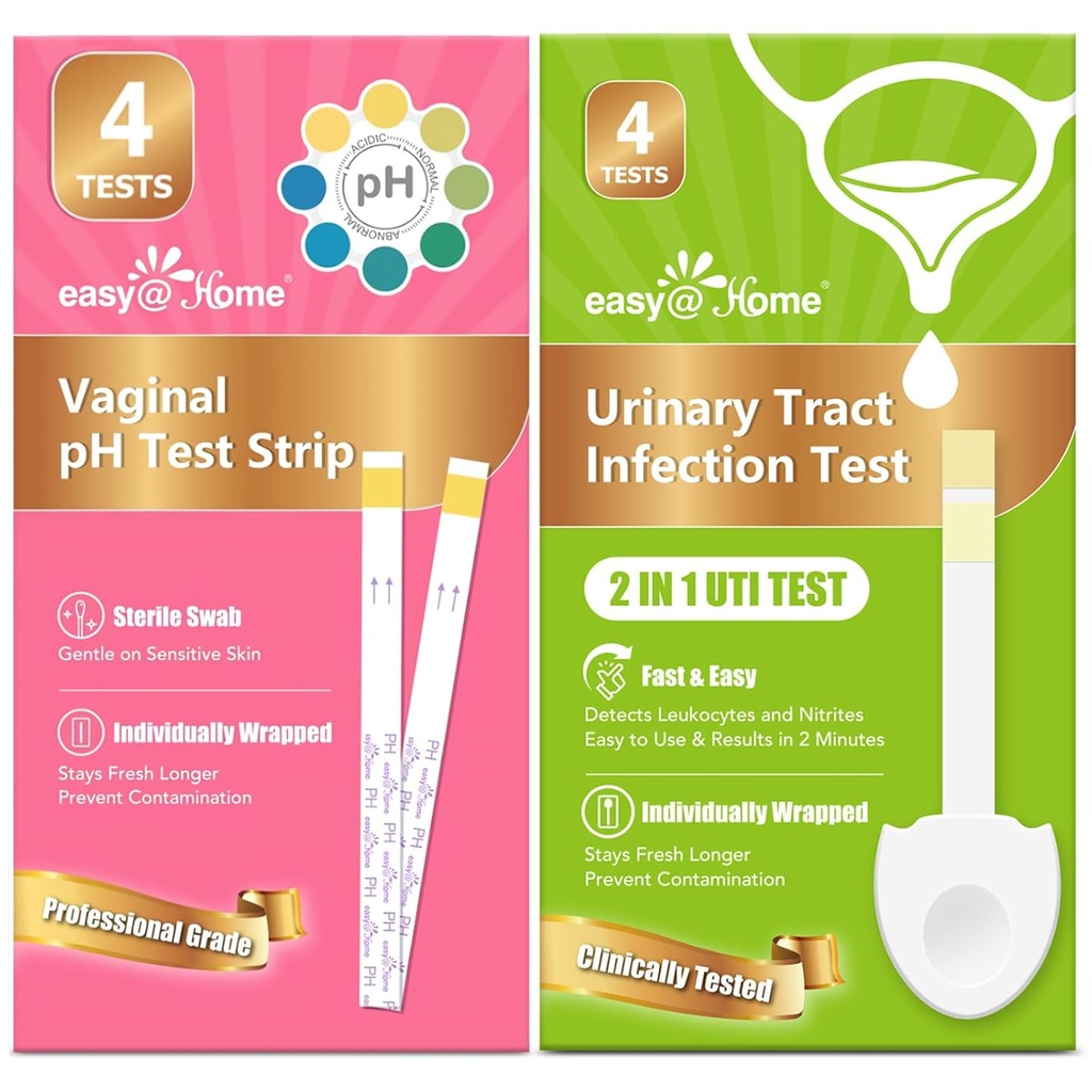 Easy@Home Vaginale pH Test Strips & UTI Test Kits (8 tall): Yesterinfeksjon, BV, UTI Tester for kvinner, Raske nøyaktige resultater, 4 urinveistrakt infeksjon og 4 feminine pH helseprøver